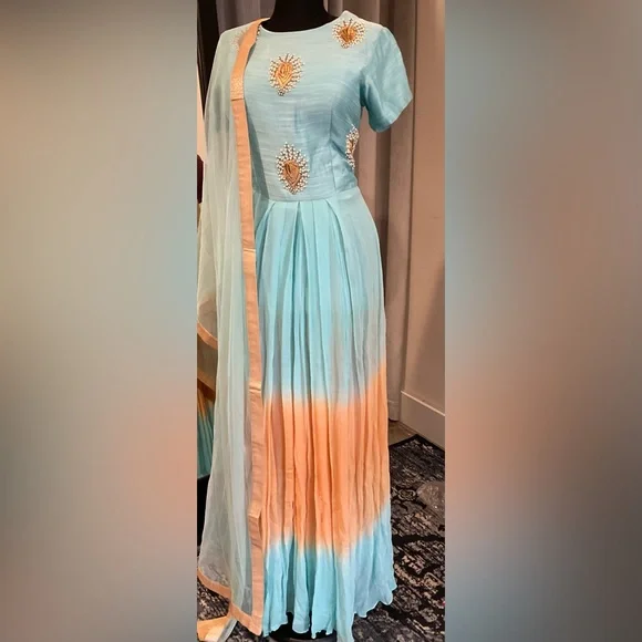 Sky blue and cream shaded gown